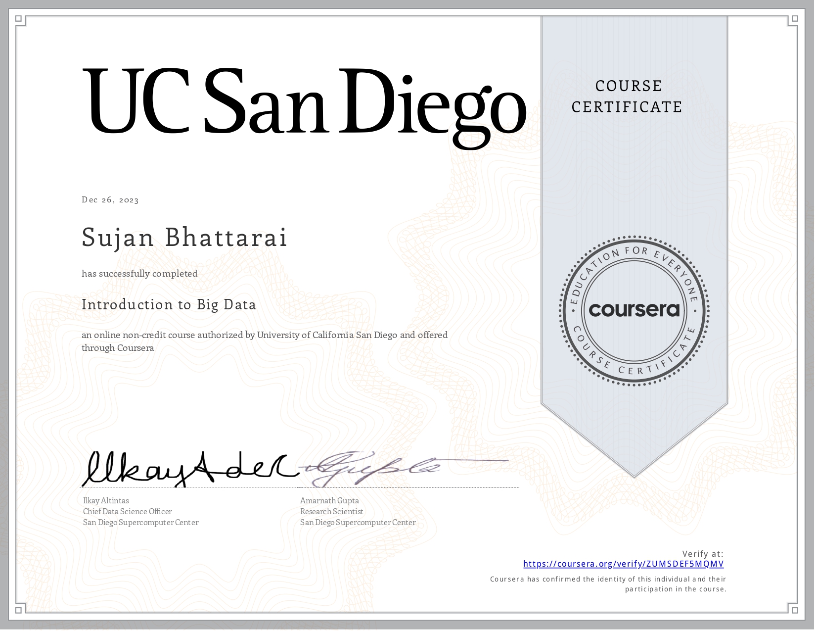 Concepts on Big Data Certificate