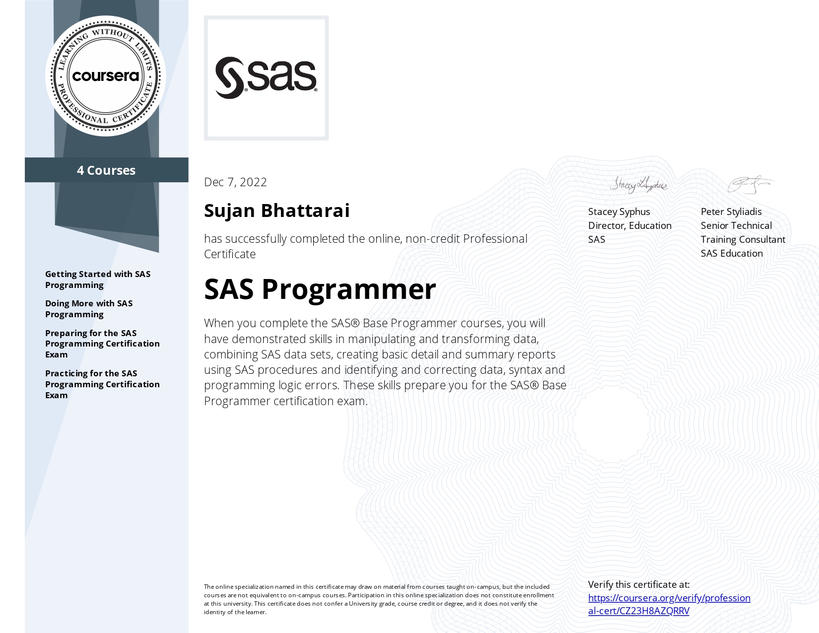 SAS Programming Certificate